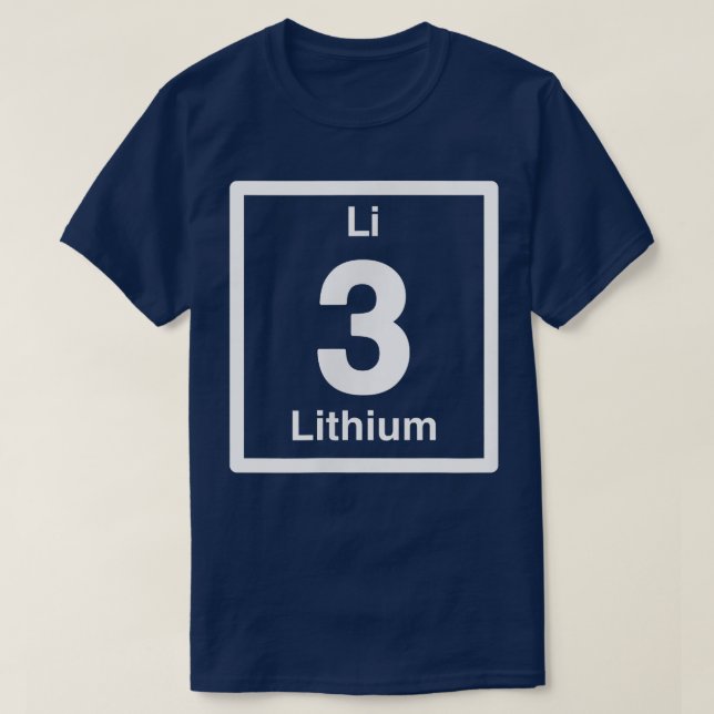 T-shirt Lithium Li, éléments de table périodiques, 3e anni (Design devant)