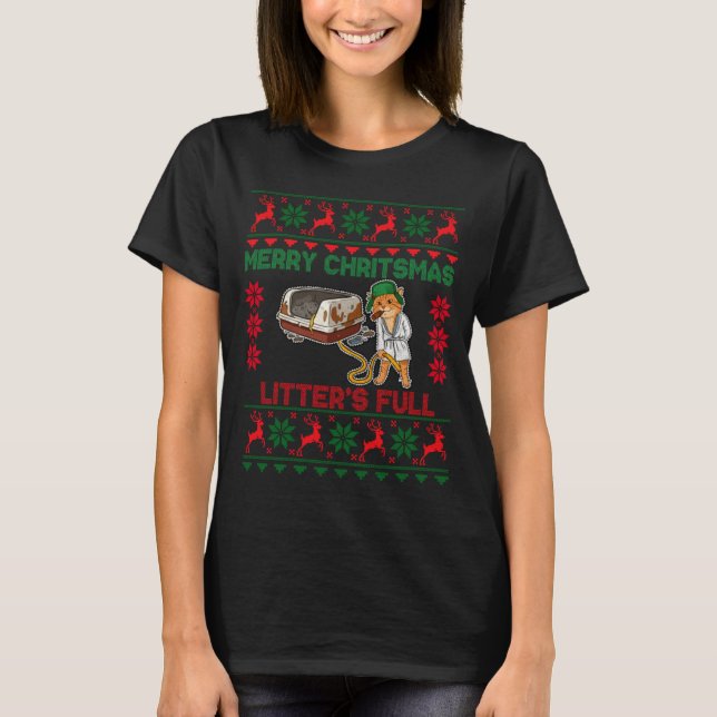 T-shirt Litter's Full Merry Christmas Funny Cat Lover Ugly (Devant)