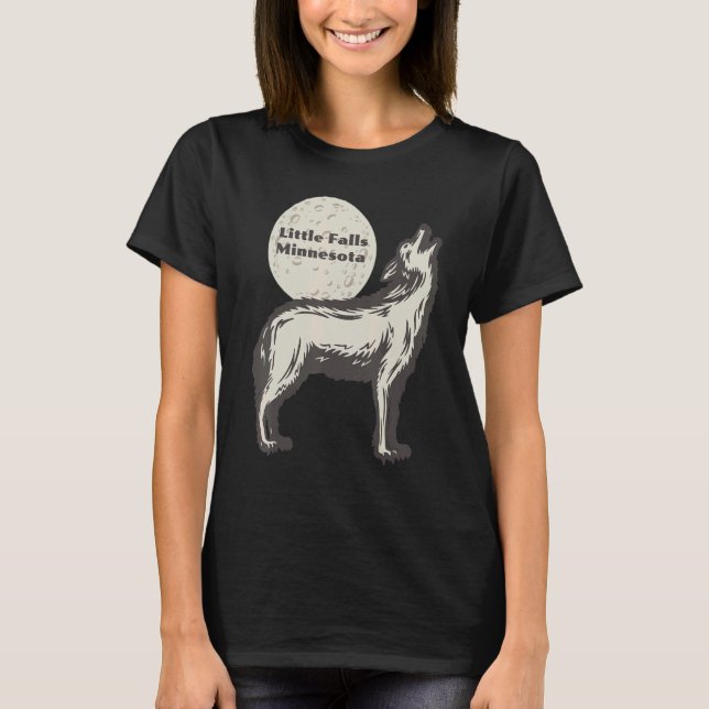 T-shirt Little Falls Minnesota MN Wolf Moon Howling Souven (Devant)