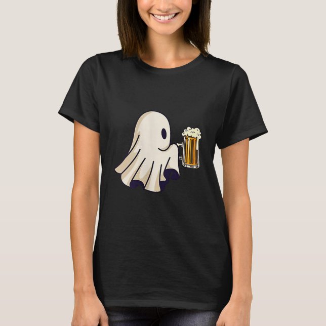 T-shirt Little Ghost Drinking Beer Funny Halloween Costume (Devant)