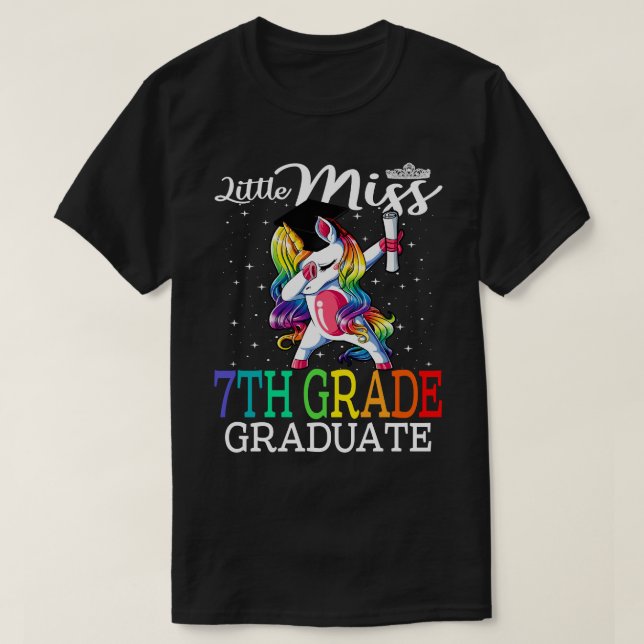 T-shirt Little Miss 7e année Diplômée Unicorne ver2 (Design devant)