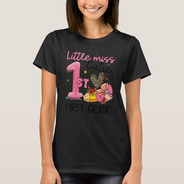 T-shirt Little Miss Crayon de première année Leopard Heart (Devant)