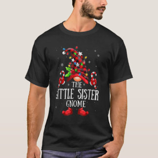 T-shirt Little Sister Gnome Lights Red Plaid Matching Fami