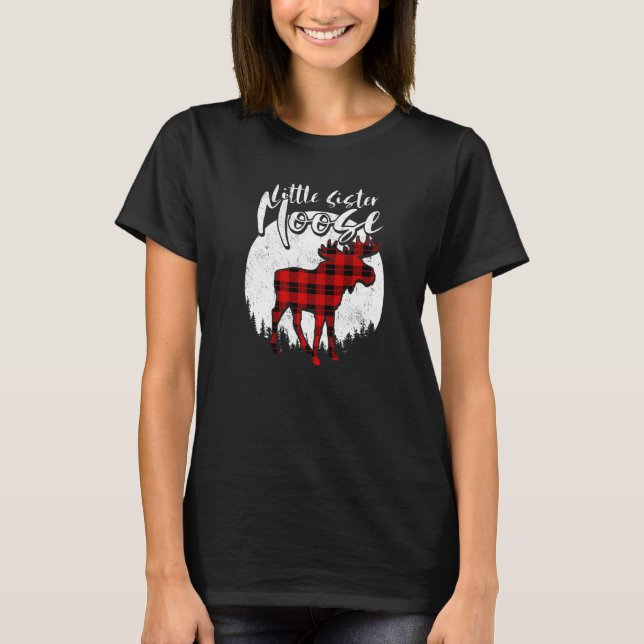 T-shirt Little Sister Moose Red Plaid Buffalo Matching Fam (Devant)