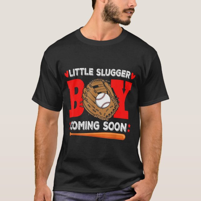 T-shirt Little Slugger Boy Coming Soon Baby Announcement B (Devant)