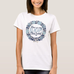 T-shirt Littoral de Noël Tropical Sea Shell Wreath -Bleu