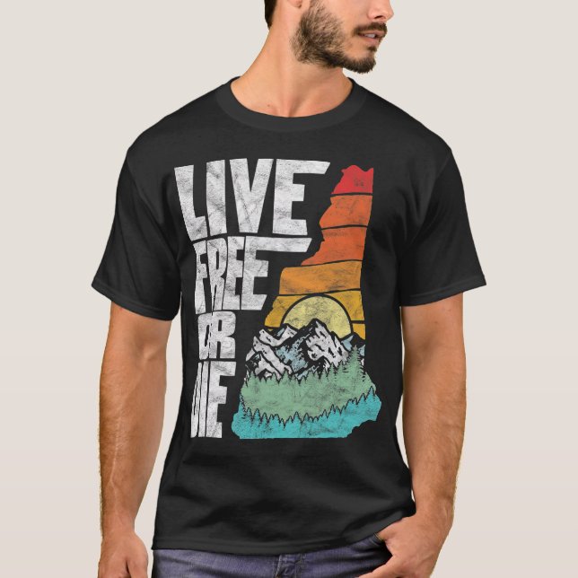 T-shirt Live Free ou Die Retro New Hampshire Nature (Devant)