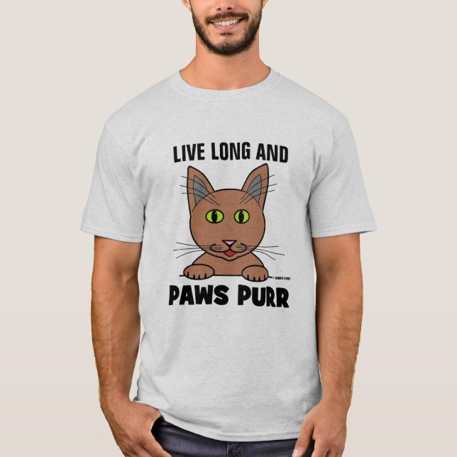 T-shirt Live Long and PAWS PURY Funny Cat Pun T Shirt (Devant)
