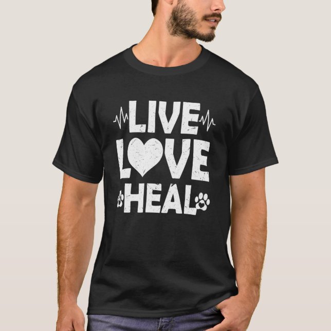 T-shirt Live Love Heal Retro Vet Tech Technici vétérinaire (Devant)