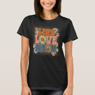 T-shirt Live Love Meow Leopard Pet Paw Flower Vintage Groo