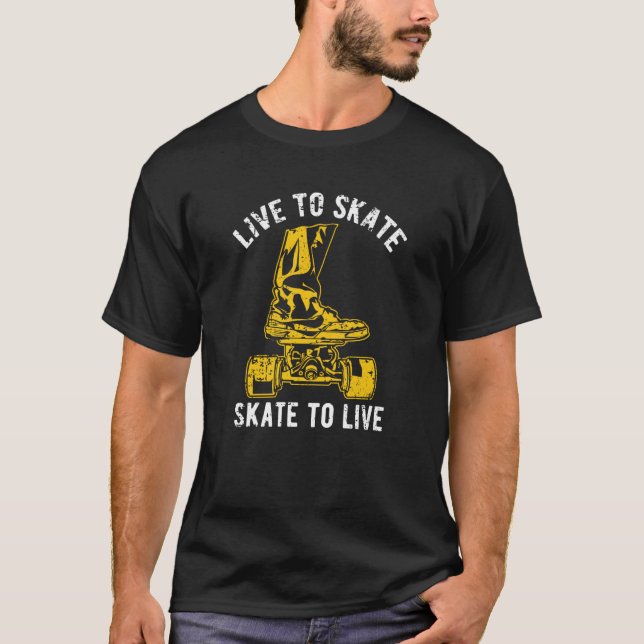 T-shirt Live to Skate Skate to Live Skateboard Distressed  (Devant)
