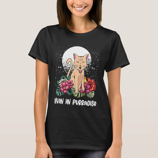 T-shirt Livin en Purradise Chat Hobby Kitten Pastime Chat  (Devant)
