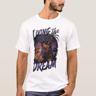T-shirt Living the Dream – Cute Dog at the Beach Summer