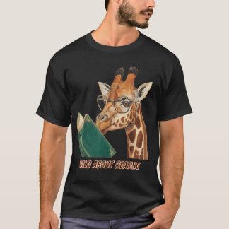 T-shirt Livre de lecture Giraffe Lunettes de vue Animaux E