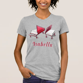 T-shirt Livre de piano imprimé avant Ajouter votre nom