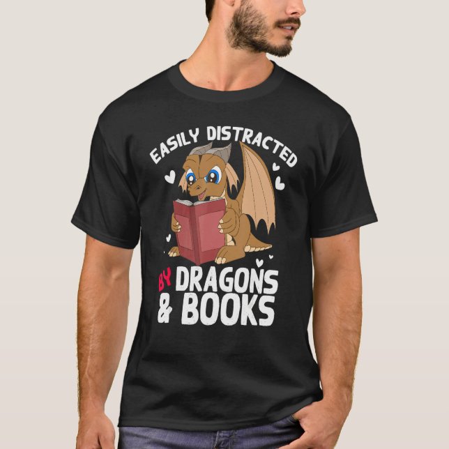 T-shirt Livre Nerd Facilement Distrait Par Dragons Et Livr (Devant)