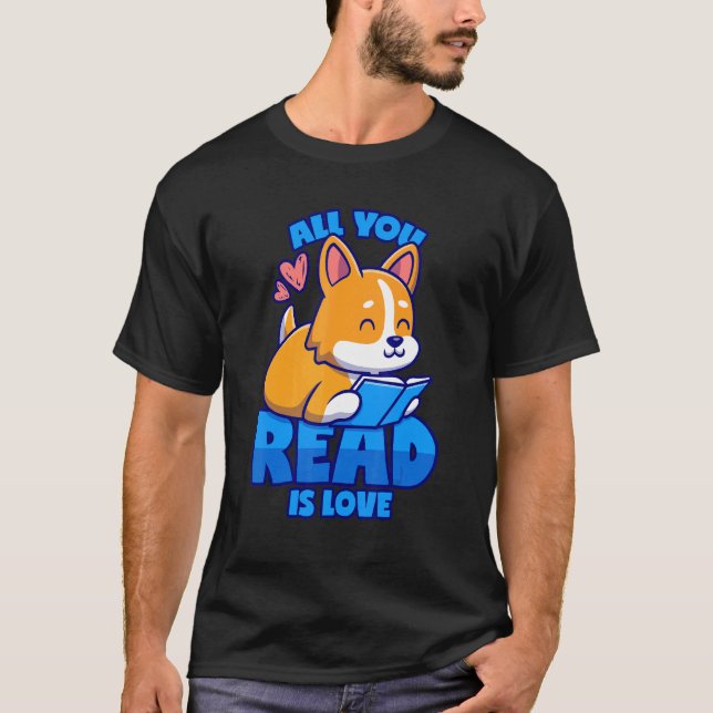 T-shirt Livres Corgi Lecture Love Pun Mot Joke (Devant)