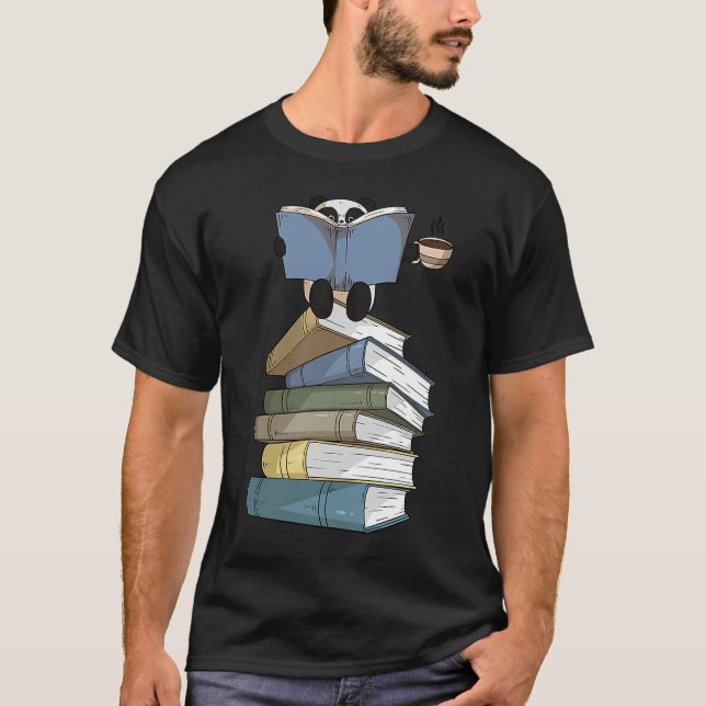 T-shirt Livres Panda Boire Café Panda Lecture Ours Lecture (Devant)