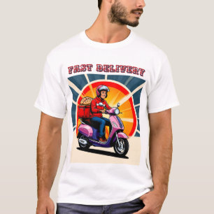 T-shirt Livreur à scooter avec boîte de nourriture