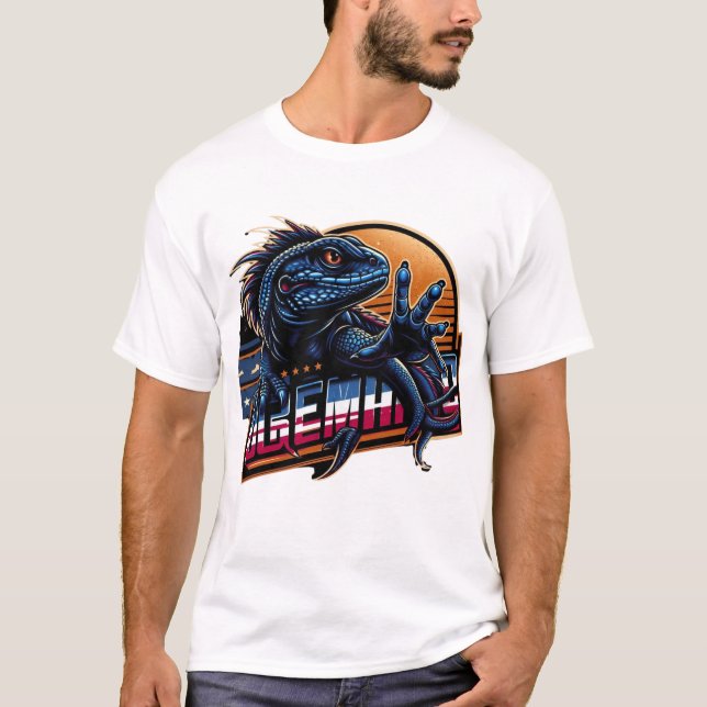 T-shirt Lizard Bleu, Design Lizard Américain, Art Lizard (Devant)