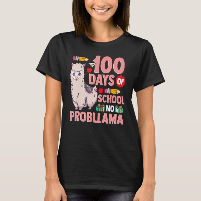 T-shirt Llama 100 Days Of School No Probllama Teacher Stud (Devant)