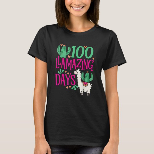 T-shirt Llama 100 Llamazing Days Of School Cute Girls And  (Devant)