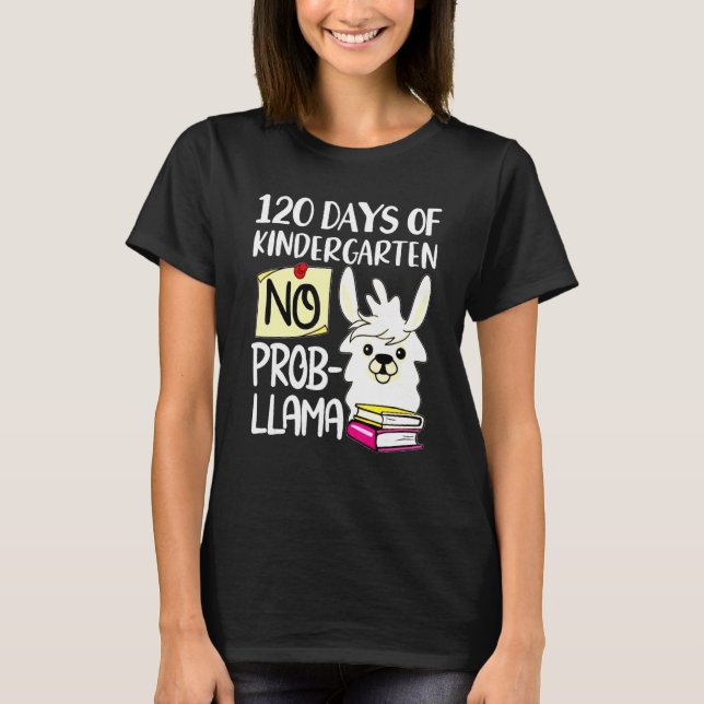 T-shirt Llama & Alpaca Lovers 120 Days of Kindergarten No  (Devant)