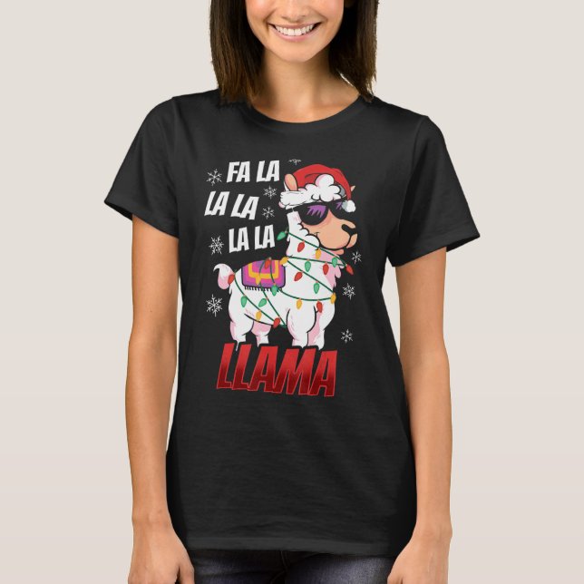 T-shirt Llama Christmas  Fa La La Llama  Xmas Lights (Devant)