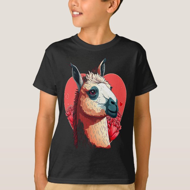 T-shirt Llama Cute Alpaca Valentines Day Animal  (Devant)