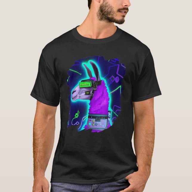 T-shirt Llama Cyborg Robot Llama Cool Artistic Retro Alpac (Devant)