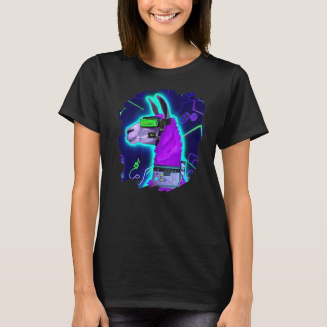 T-shirt Llama Cyborg Robot Llama Cool Artistic Retro Alpac (Devant)