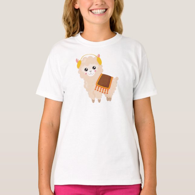 T-shirt Llama d'automne, Llama mignonne, Alpaca mignonne,  (Devant)