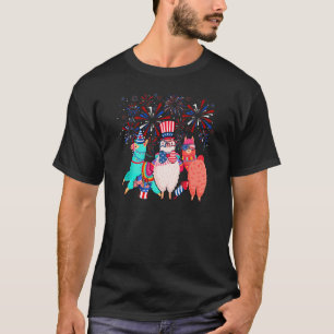 T-shirt Llama Drôle Avec Lunettes De Soleil Feu D'artifice