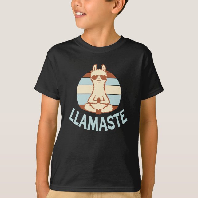 T-shirt Llama Meditating Yoga Llamaste Sunglasses Retro (Devant)