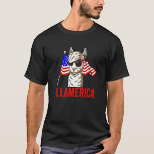 T-shirt Llama Patriotique  Llamerica Alpaca 4 Juillet