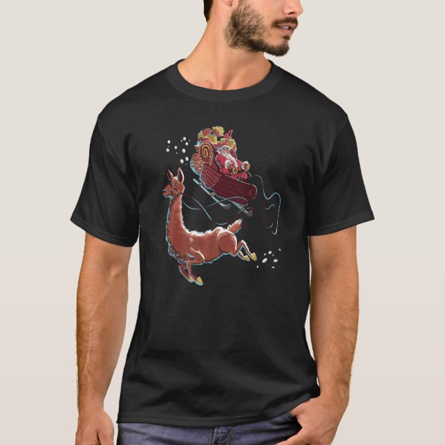 T-shirt Llama Pulling Santa's Sleigh Christmas Santa Xmas  (Devant)