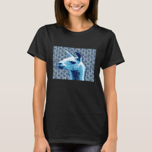 T-shirt Llama qui regarde avec motif aztèque bleu et blanc