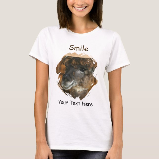 T-shirt Llama Smile Cute Animal  (Devant)
