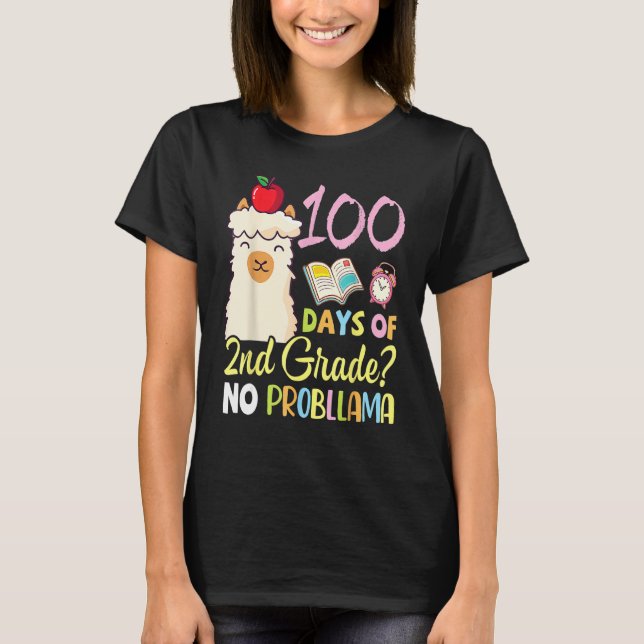 T-shirt Llama Teacher Student 100 Days Of 2nd Grade No Pro (Devant)