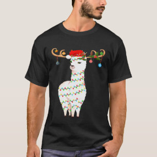 T-shirt Llama Xmas Éclairage Renne Chapeau de Père Noël L