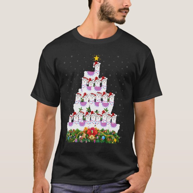 T-shirt Llama  Xmas Lights Santa Llama Christmas Tree (Devant)