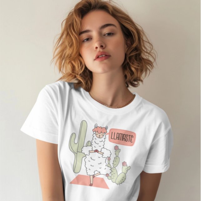 T-shirt Llamaste Yoga (Llamaste Yoga T-Shirt Llama t-shirt by Ricaso. a fun pun shirt with a yoga llama)