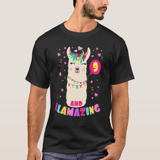 T-shirt Llamazage 9 Ans Fille Anniversaire Cute Llama Alp (Devant)