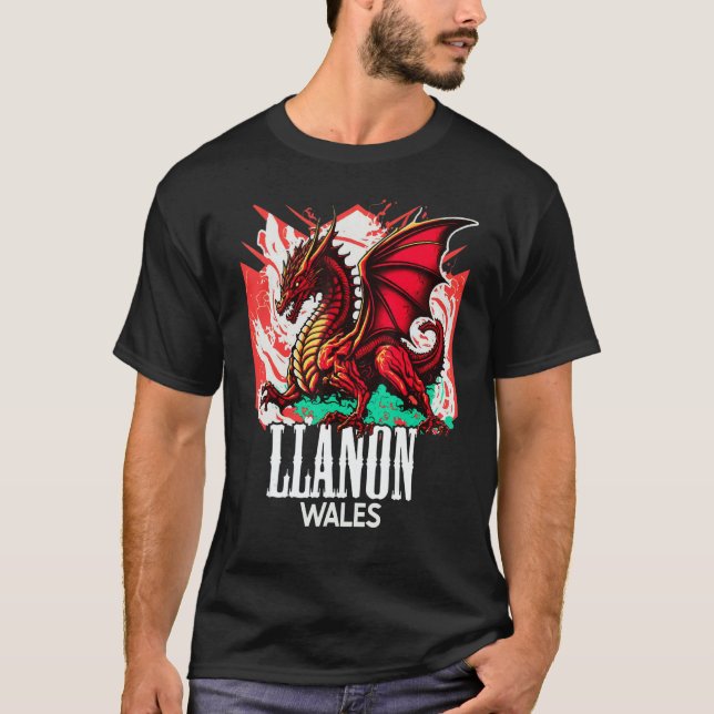 T-shirt Llanon Wales Welsh Flag Y Ddraig Goch Dragon (Devant)