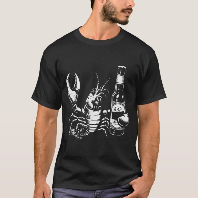 T-shirt Lobster Crawfish Holding Beer Bottle Funny Crayfis (Devant)