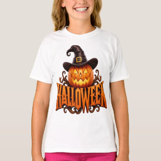 T-shirt Logo de citrouille 3D Premium Halloween avec chape