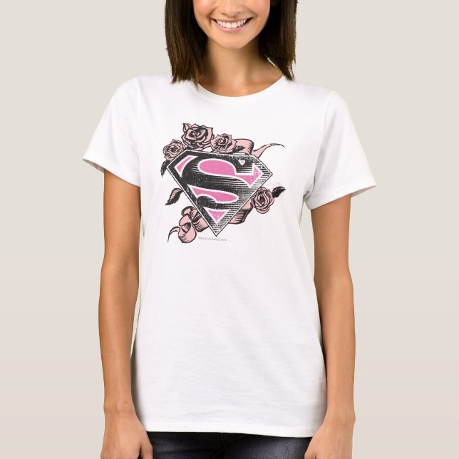 T-shirt Logo de Supergirl avec des roses (Devant)