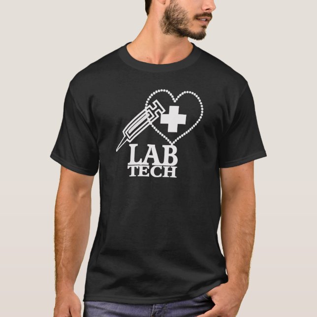 T-SHIRT LOGO DE SYRINGE DE COEUR DE LA TECHNOLOGIE LABORAT (Devant)