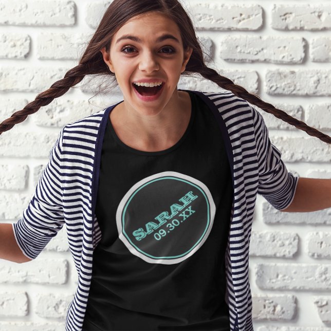 T-shirt Logo du nom du Bat mitzvah turquoise et Argent (Créateur téléchargé)