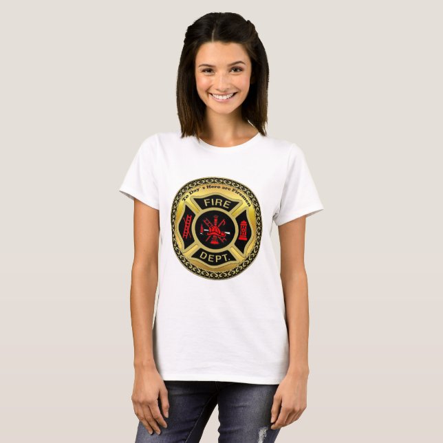 T-shirt Logo du service d'incendie Badge noir et or (Devant entier)